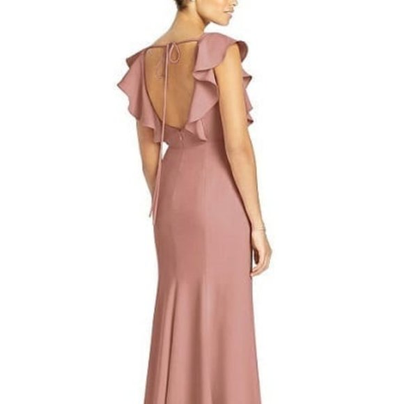 New Dessert Rose Crepe Dress, Ruffle Flutter Sleeve Bridesmaid Formal Dessy - Picture 1 of 16